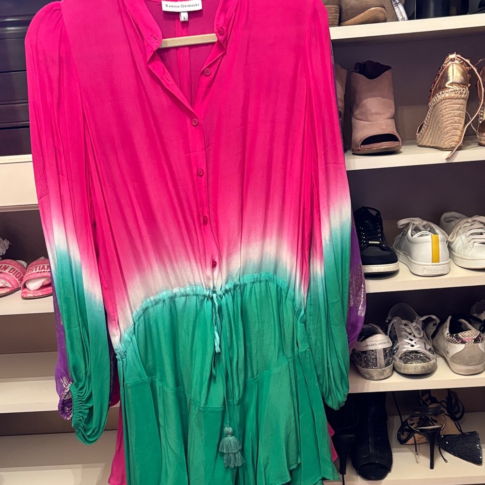 Karina Grimaldi Pink and Green Mini Dress